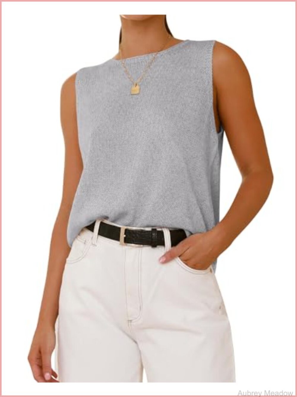 Sleeveless Knit Sweater Vest Crew Neck Loose Fit Business Casual Tank Top